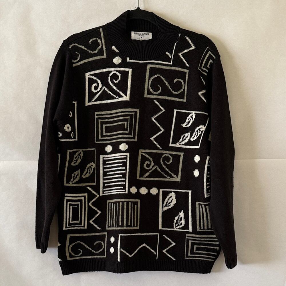 Vintage Alfred Dunner Geometric Print Sweater Size Petite M 80s Retro Abstract